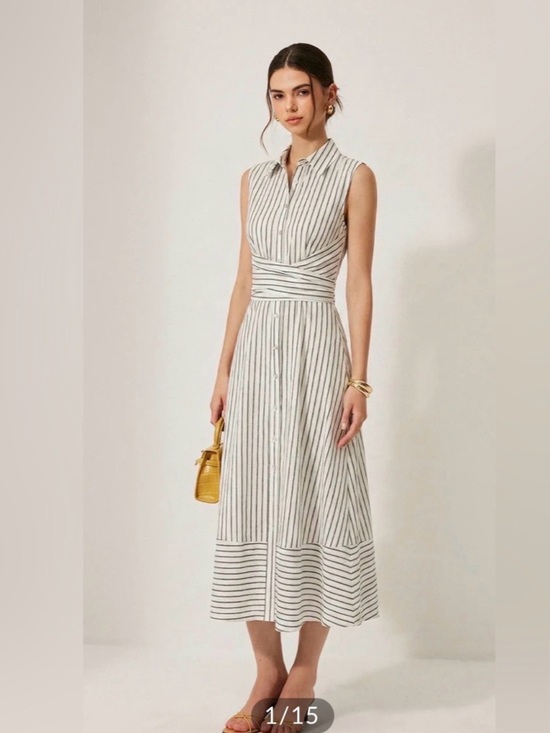 Commense Dresses & Skirts - CommenseSleeveless Striped Button-Front Midi Dress - White/Black